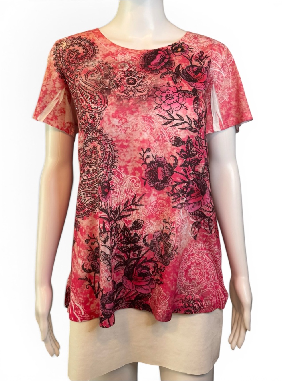 Appropriate Behavior Floral Paisley Tunic Top | Women's 1X | Pink Graphic Blouse